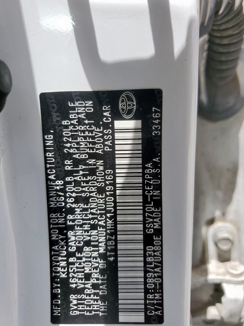 4T1BZ1HK1JU019169 - 2018 TOYOTA CAMRY XSE WHITE photo 12