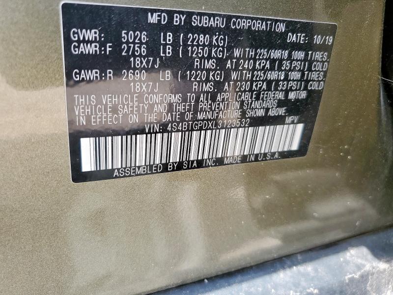 4S4BTGPDXL3123532 - 2020 SUBARU OUTBACK TOURING LDL Մոխրագույն լուսանկար 13