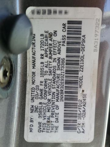 1NXBR32E93Z173386 - 2003 TOYOTA COROLLA CE 银色 照片 12