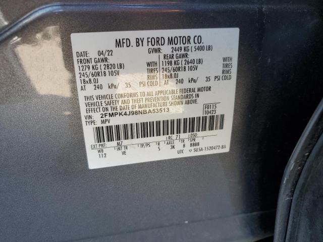 2FMPK4J98NBA53513 - 2022 FORD EDGE SEL GRAY photo 13
