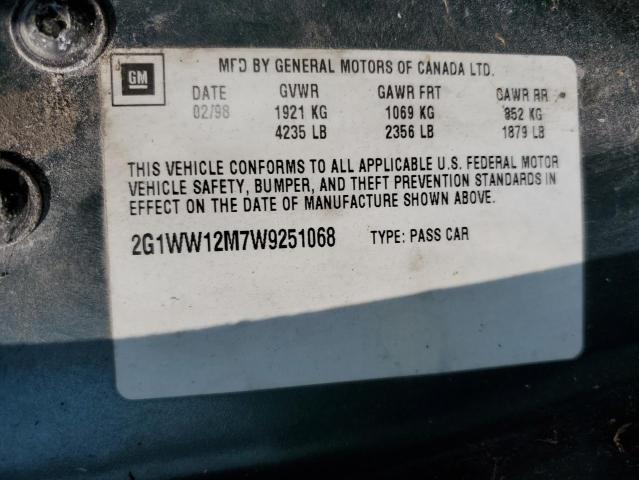 2G1WW12M7W9251068 - 1998 CHEVROLET MONTE CARL LS GREEN photo 12