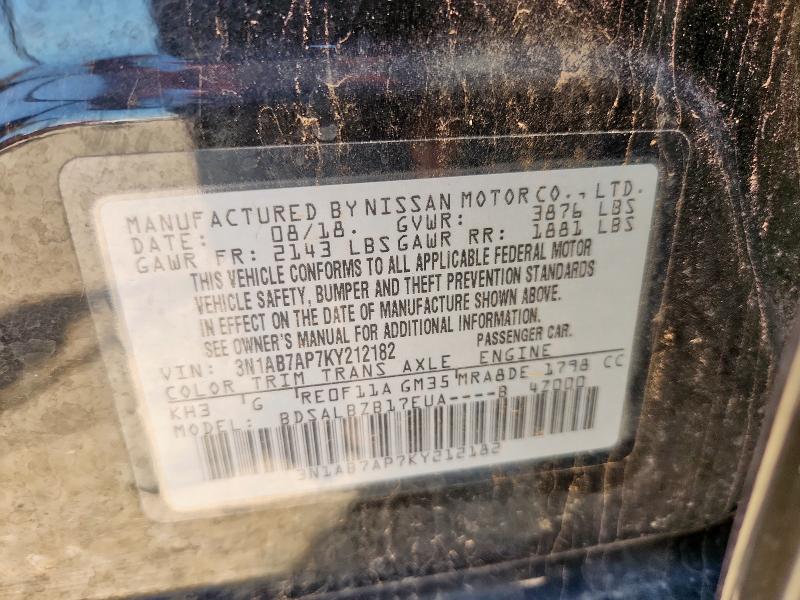 3N1AB7AP7KY212182 - 2019 NISSAN SENTRA S 黑色 照片 12