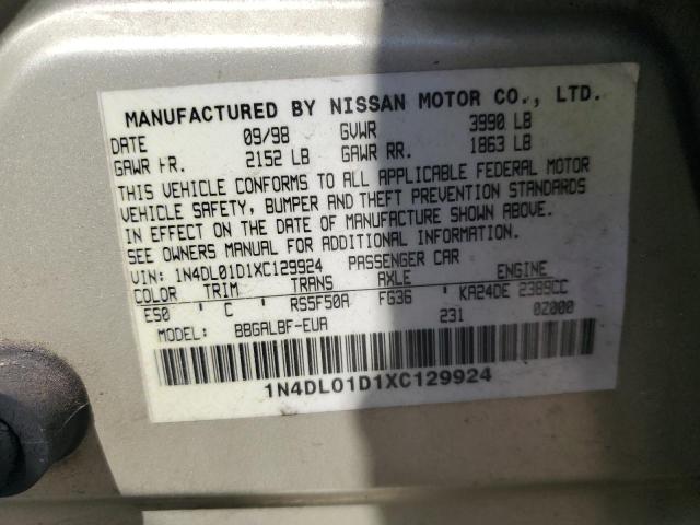 1N4DL01D1XC129924 - 1999 NISSAN ALTIMA XE GOLD photo 12