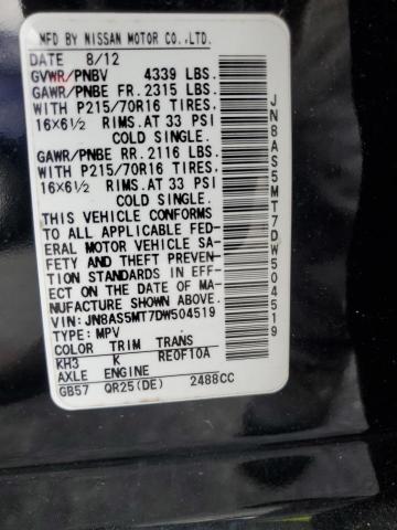 JN8AS5MT7DW504519 - 2013 NISSAN ROGUE S BLACK photo 14