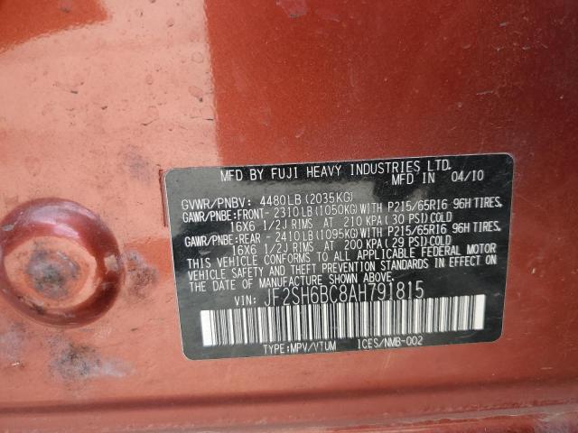 JF2SH6BC8AH791815 - 2010 SUBARU FORESTER XS Narıncı foto 12