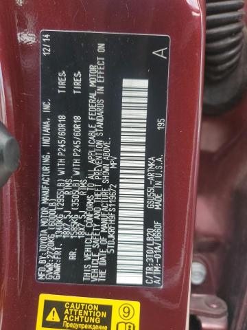 5TDJKRFH9FS119672 - 2015 TOYOTA HIGHLANDER XLE ბურგუნდია ფოტო 13