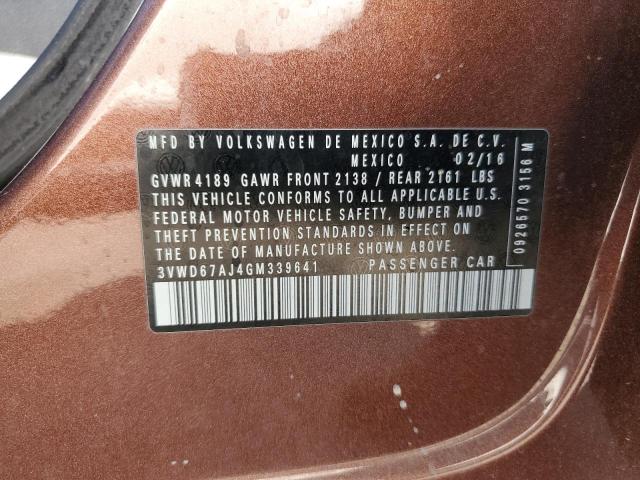 3VWD67AJ4GM339641 - 2016 VOLKSWAGEN JETTA SE BROWN photo 12
