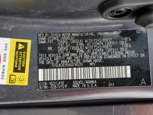 5TDJK3EH5AS016529 - 2010 TOYOTA HIGHLANDER SE GRAY photo 13