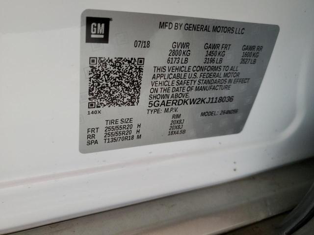 5GAERDKW2KJ118036 - 2019 BUICK ENCLAVE AVENIR თეთრი ფოტო 13