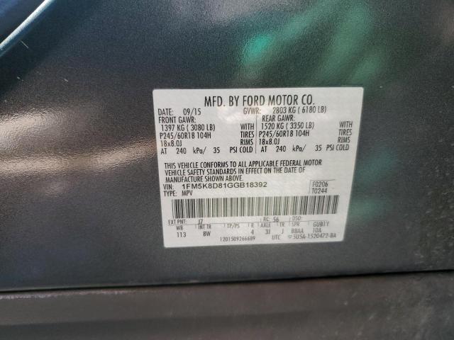 1FM5K8D81GGB18392 - 2016 FORD EXPLORER XLT GRAY photo 13
