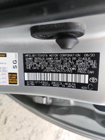 JTDEPMAE5MJ137793 - 2021 TOYOTA COROLLA LE SILVER photo 13