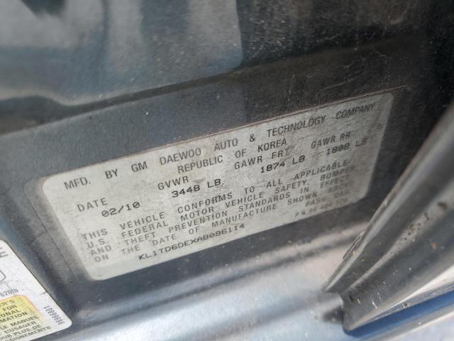 KL1TD6DEXAB096114 - 2010 CHEVROLET AVEO LS 绿色 照片 12