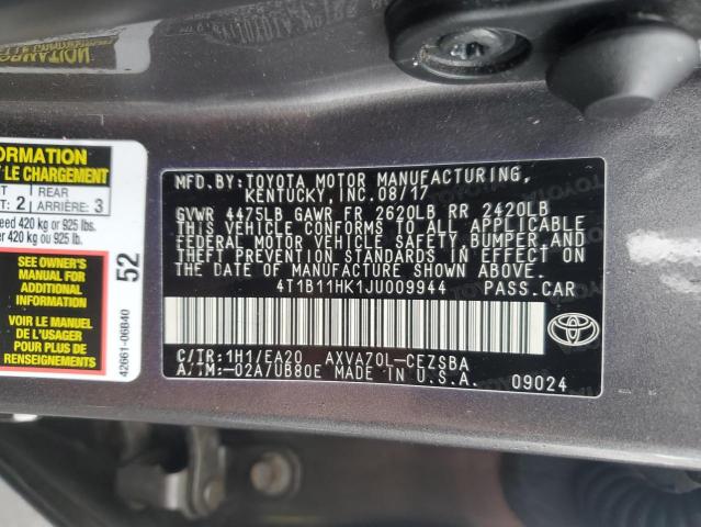 4T1B11HK1JU009944 - 2018 TOYOTA CAMRY L ნაცრისფერი ფოტო 13