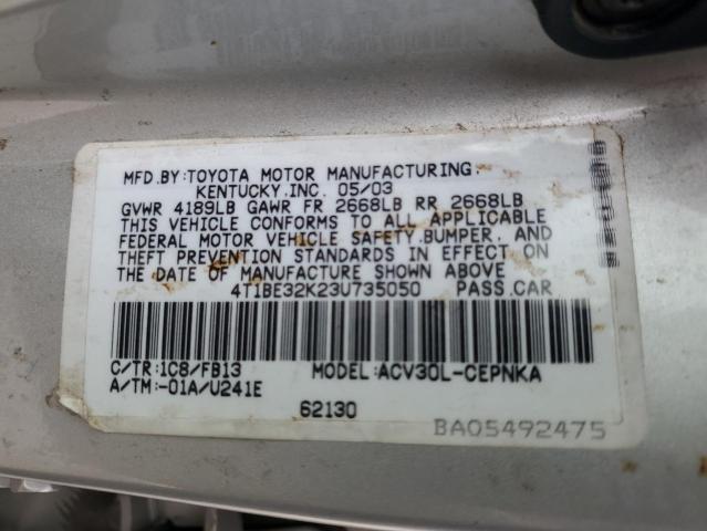 4T1BE32K23U735050 - 2003 TOYOTA CAMRY LE SILVER photo 12