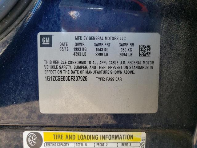 1G1ZC5E00CF307926 - 2012 CHEVROLET MALIBU 1LT 蓝色 照片 10