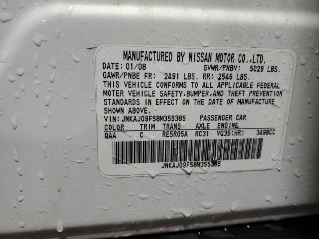 JNKAJ09F58M355385 - 2008 INFINITI EX35 BASE Սպիտակ լուսանկար 13