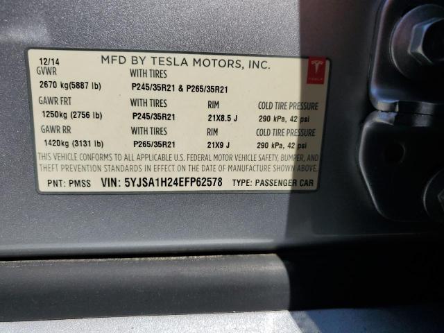 5YJSA1H24EFP62578 - 2014 TESLA MODEL S Gümüş foto 12