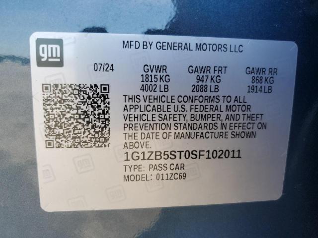 1G1ZB5ST0SF102011 - 2025 CHEVROLET MALIBU LS Կապույտ լուսանկար 12