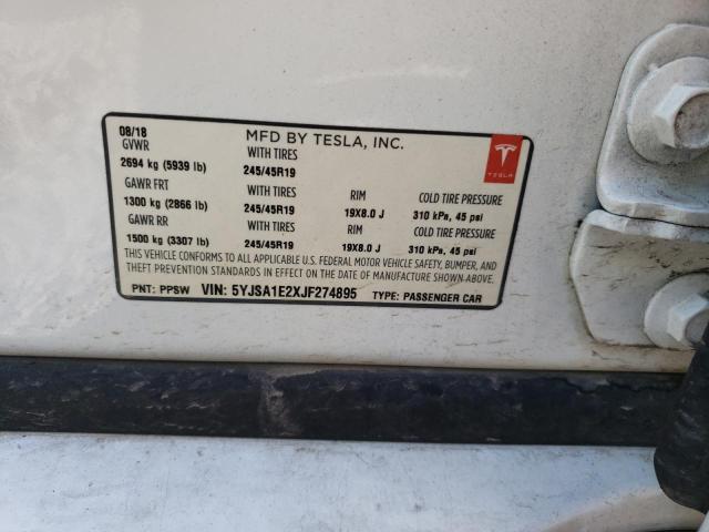 5YJSA1E2XJF274895 - 2018 TESLA MODEL S 白色 照片 13