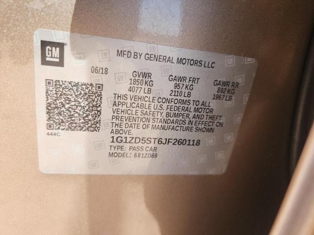 1G1ZD5ST6JF260118 - 2018 CHEVROLET MALIBU LT GOLD photo 12