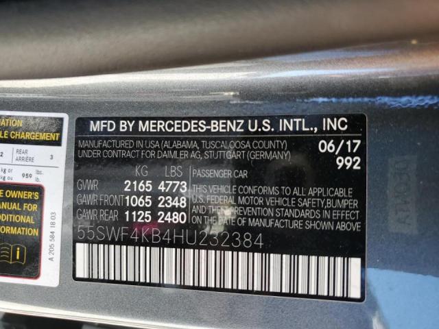 55SWF4KB4HU232384 - 2017 MERCEDES-BENZ C 300 4MATIC GRAY photo 10