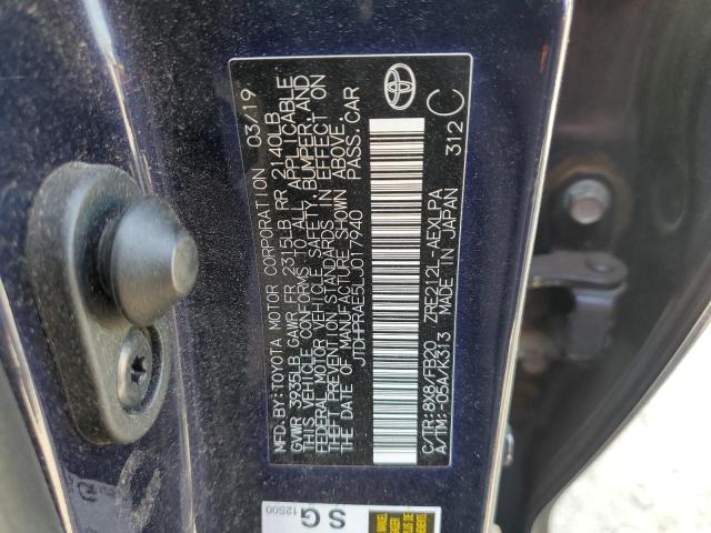 JTDHPRAE5LJ017940 - 2020 TOYOTA COROLLA LE BLUE photo 12