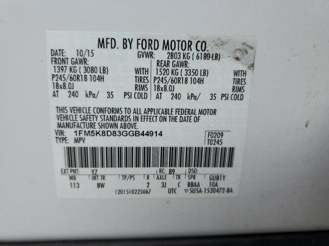 1FM5K8D83GGB44914 - 2016 FORD EXPLORER XLT WHITE photo 14