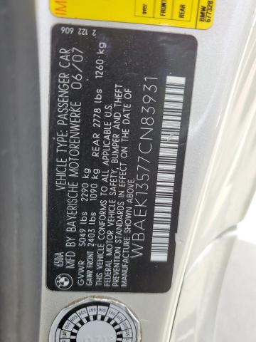 WBAEK13577CN83931 - 2007 BMW 650I I SILVER photo 12