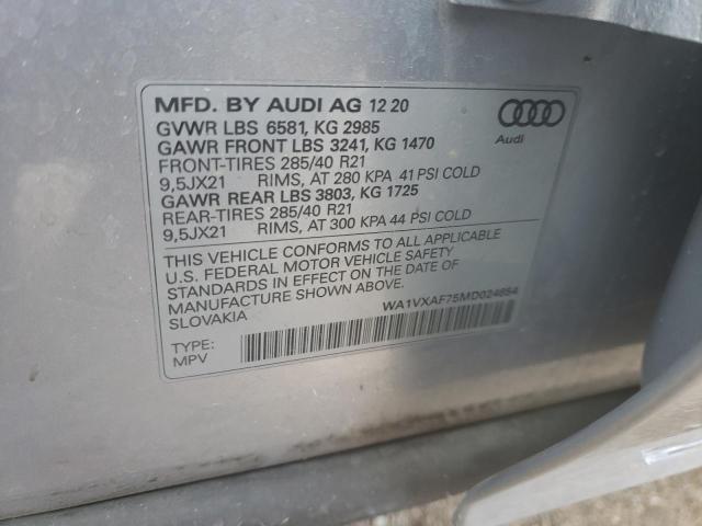 WA1VXAF75MD024654 - 2021 AUDI Q7 PRESTIGE SILVER photo 10