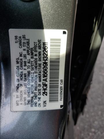 2HGFA16609H322611 - 2009 HONDA CIVIC LX-S ნაცრისფერი ფოტო 12