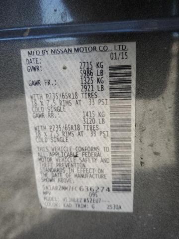 5N1AR2MM7FC636274 - 2015 NISSAN PATHFINDER S GRAY photo 12