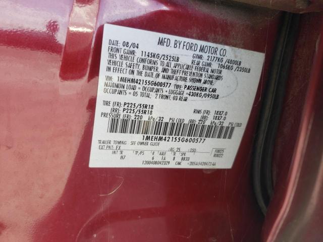 1MEHM42155G600577 - 2005 MERCURY MONTEGO PREMIER BURGUNDY photo 12