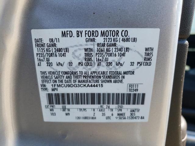 1FMCU9DG3CKA44415 - 2012 FORD ESCAPE XLT SILVER photo 13