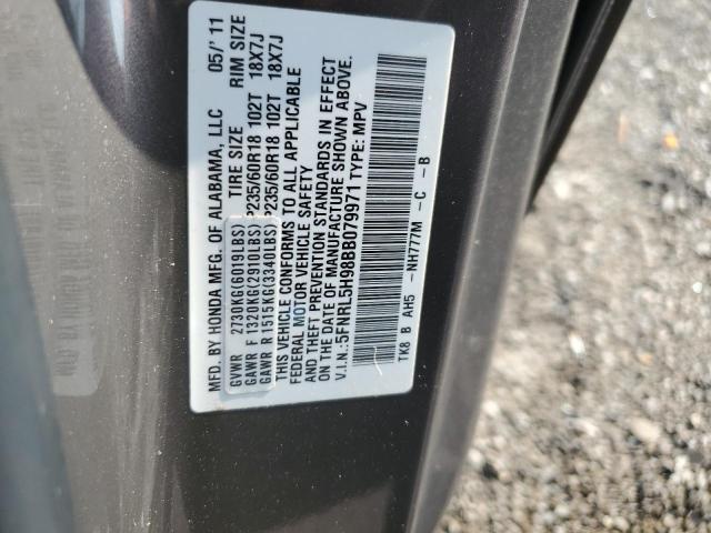 5FNRL5H98BB079971 - 2011 HONDA ODYSSEY TOURING GRAY photo 13