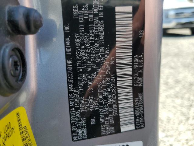 5TDYK3DCXCS238944 - 2012 TOYOTA SIENNA XLE Gümüş fotoğraf 13