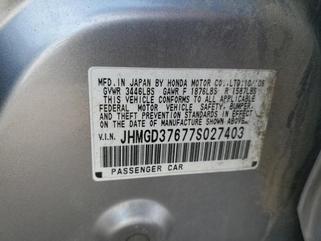 JHMGD37677S027403 - 2007 HONDA FIT S 灰色 照片 12