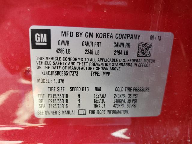 KL4CJBSB0EB517373 - 2014 BUICK ENCORE CONVENIENCE ბურგუნდია ფოტო 12