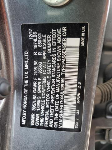 SHHFK7H44JU409169 - 2018 HONDA CIVIC SPORT GRAY photo 12