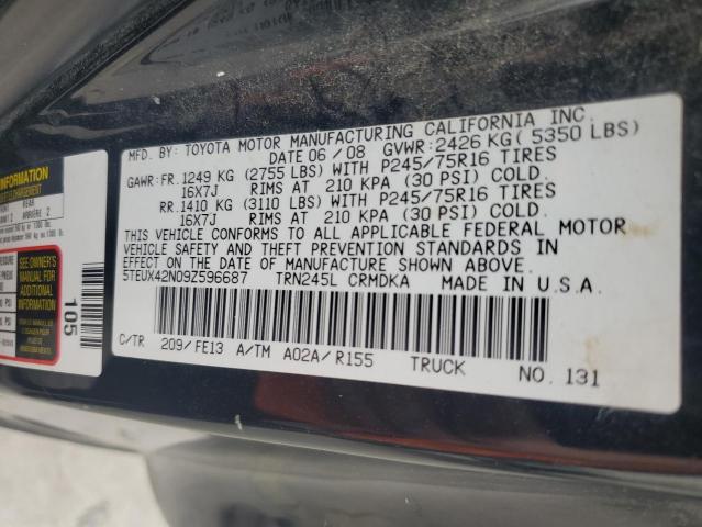 5TEUX42N09Z596687 - 2009 TOYOTA TACOMA ACCESS CAB შავი ფოტო 12