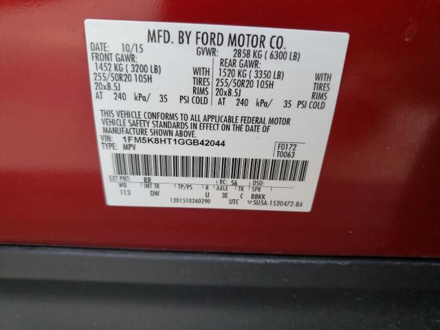 1FM5K8HT1GGB42044 - 2016 FORD EXPLORER PLATINUM RED photo 13