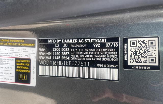 WDD1J6HB1KF077511 - 2019 MERCEDES-BENZ E 450 GRAY photo 10