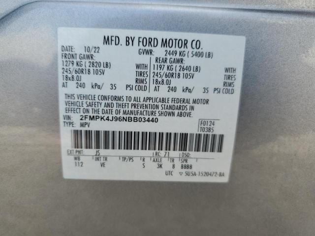 2FMPK4J96NBB03440 - 2022 FORD EDGE SEL SILVER photo 14