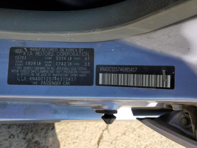 KNADC125746315417 - 2004 KIA RIO BLUE photo 12