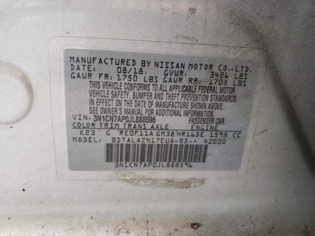 3N1CN7AP0JL888596 - 2018 NISSAN VERSA S SILVER photo 12