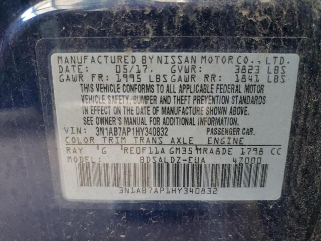 3N1AB7AP1HY340832 - 2017 NISSAN SENTRA S BLUE photo 12