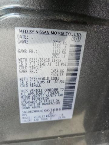 5N1DR2MNXHC663686 - 2017 NISSAN PATHFINDER S GRAY photo 13