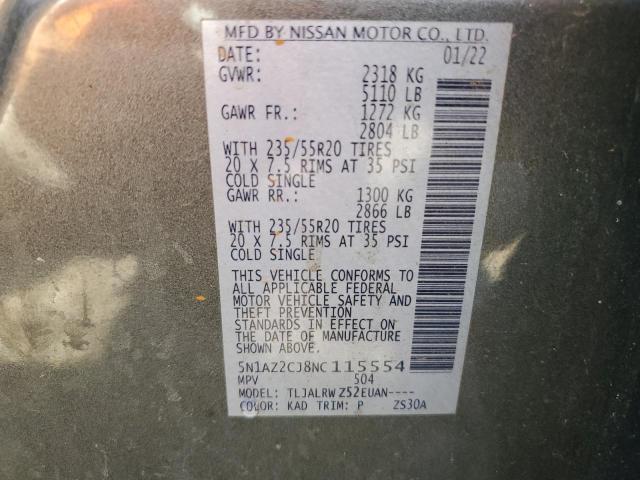 5N1AZ2CJ8NC115554 - 2022 NISSAN MURANO SL GRAY photo 14