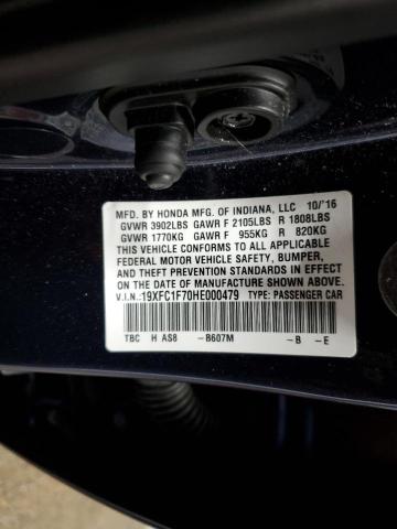 19XFC1F70HE000479 - 2017 HONDA CIVIC EXL ლურჯი ფოტო 12