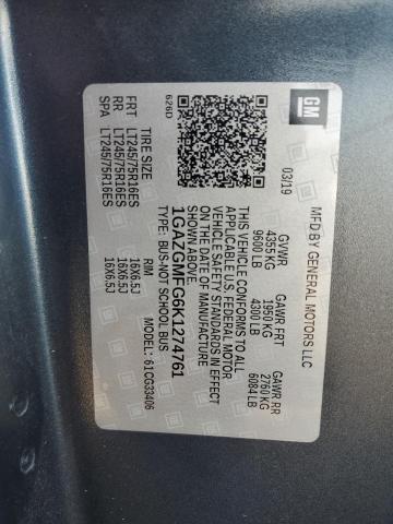 1GAZGMFG6K1274761 - 2019 CHEVROLET EXPRESS G3 LT BLACK photo 13