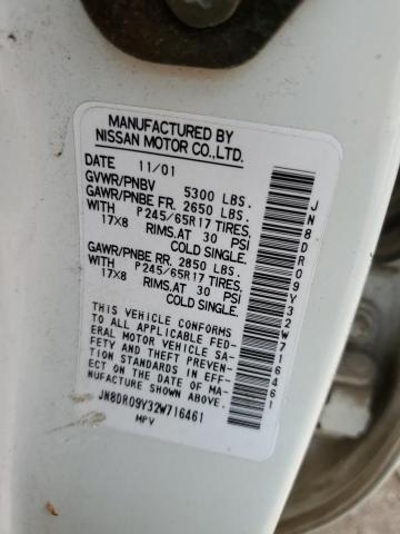 JN8DR09Y32W716461 - 2002 NISSAN PATHFINDER LE WHITE photo 12